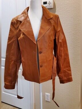 Wilsons Leather Cognac Brown Belted Leather Jacket